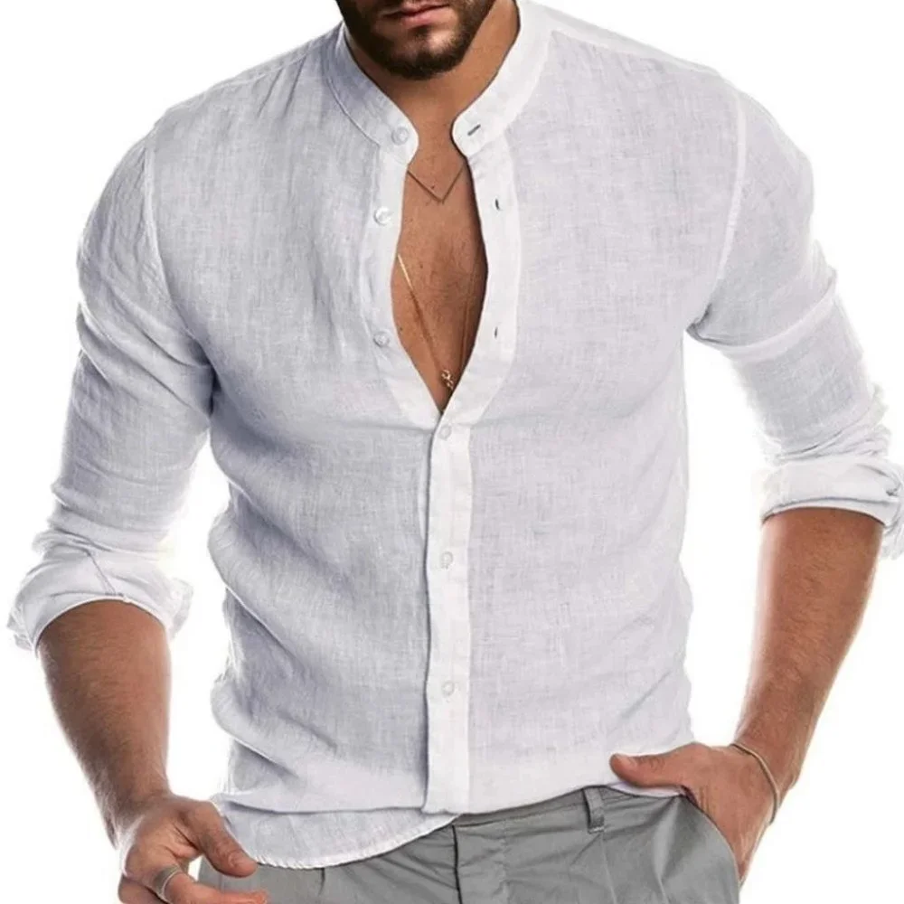 Casual White Men's Button Up Shirt - Picture 1 of 6